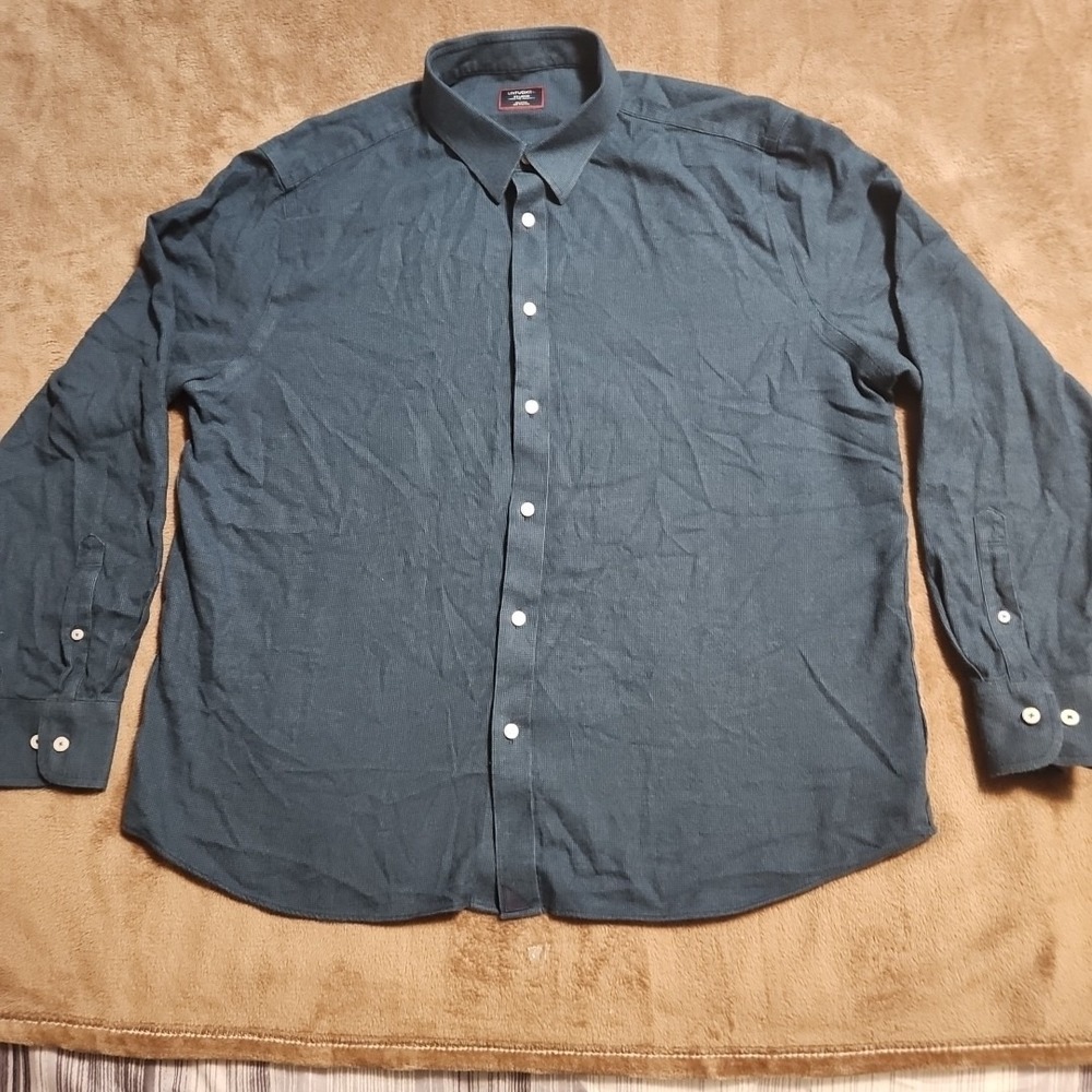 UNTUCKIT Shirt Mens 2XL Veneto Wrinkle Free Textured Woven Relaxed Cotton Blue